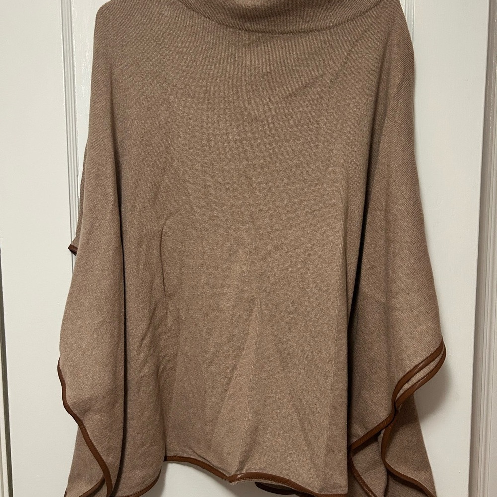 J. Crew Camel Poncho with Chocolate Edging